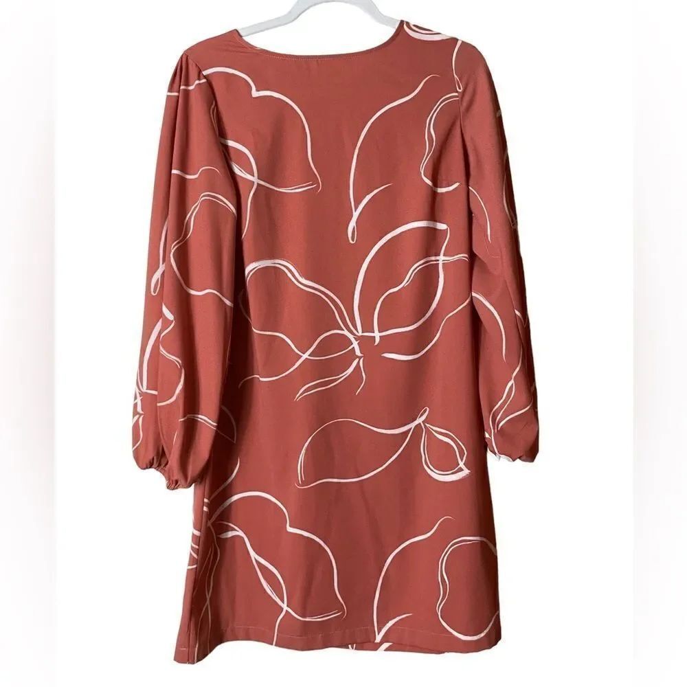 a new day Wm’s Sz Sm Red Print Dusty Rose Abstract Floral Print Shift Dress